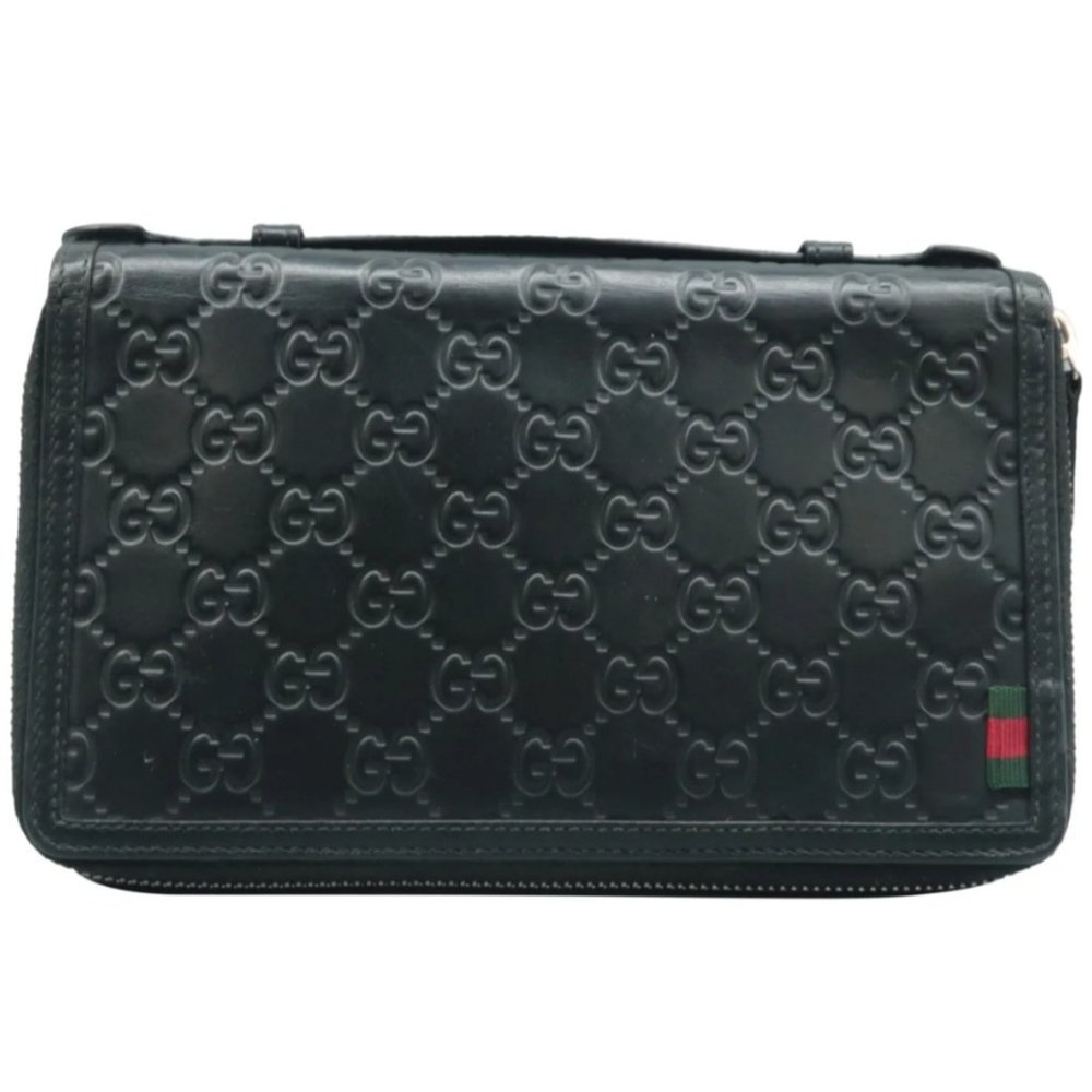 100% Authentic Gucci GG Black Leather Clutch Bag - Picture 1 of 12